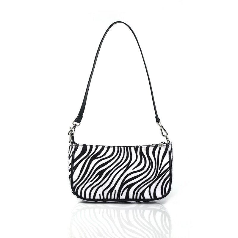 Cow zebra pattern bag chain baguette women shoulder crossbody bag handbags and pung: Default Title