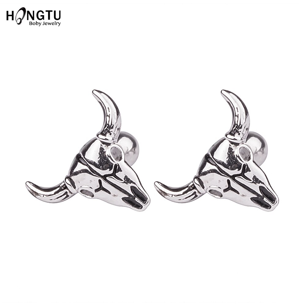 HONGTU 1 PC bull Cartilage Earring Stud Ear Helix Piercing Jewelry Tragus Copper Earrings Stud women men body Jewelry 16g