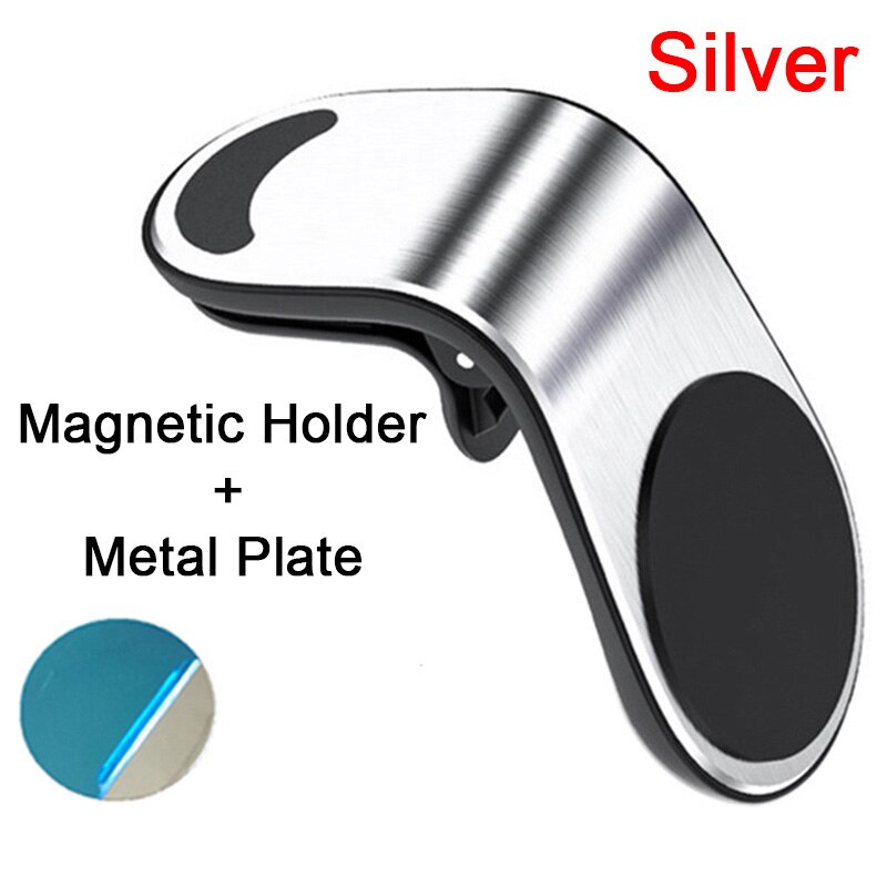Magnetic L-Type Phone Holder in Car Car Magnetic Phone Holder Strong Magnetism Universal Suit to All Model Cellphone: Silver Plate