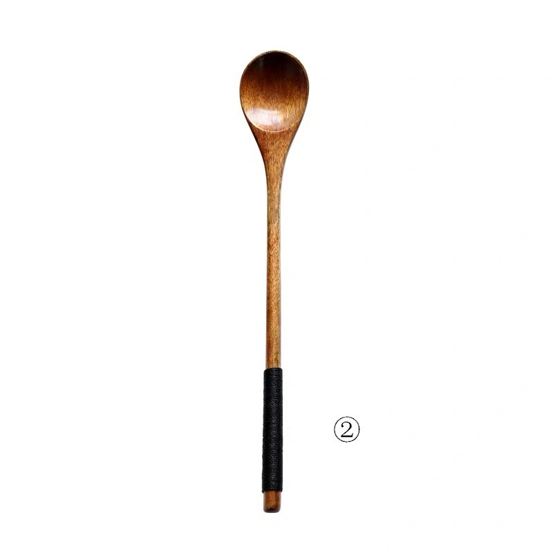 6Pcs/Set Handmade Wooden Long Teaspoons Japanese Style Dessert Spoon Honey Coffee Mixing Spoons Kitchen Tableware: 6pcs B