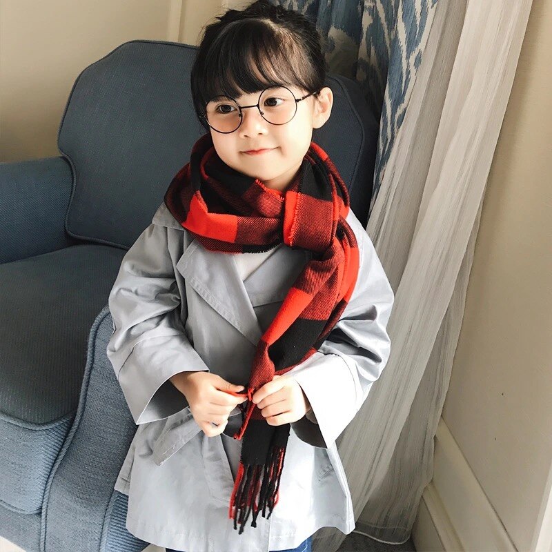 Écharpe pour enfants hiver garçons et filles style classique écharpe cachemire imitation tricot cou écharpe automne bébé mignon sca: red black