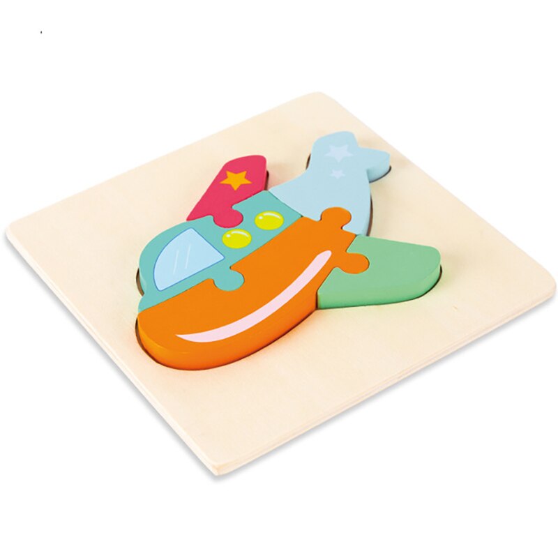 3D Wooden Puzzle Montessori Educational Toys Early Learning Cognition Kids Cartoon Grasp Intelligence Puzzle Toys: airplane