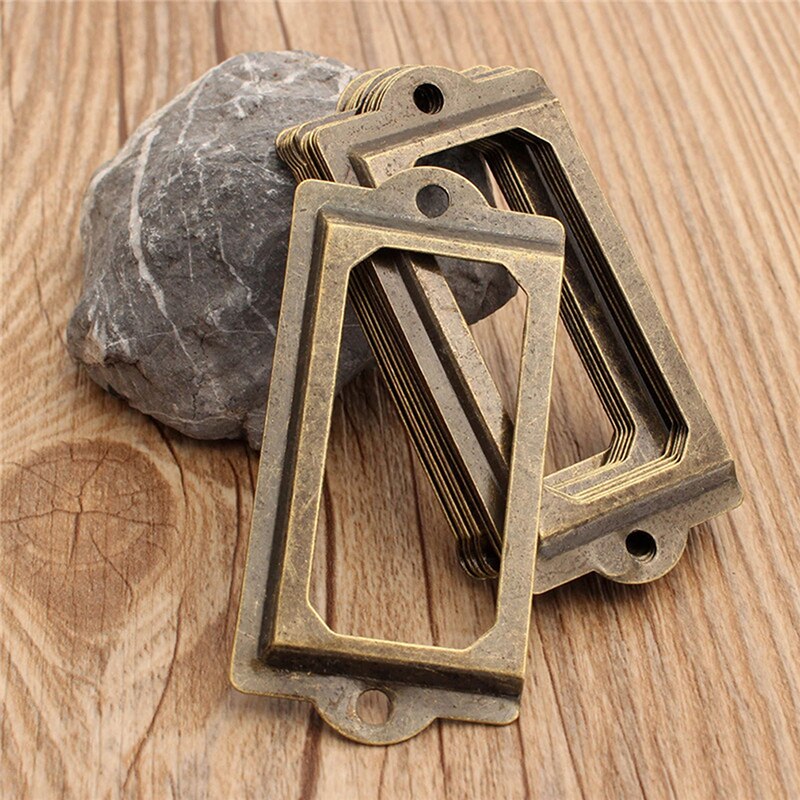 Metal Label Pull Frame Handle Antique Brass File Business Card Holder Photo Frame Home Decoration 12Pcs/Pack