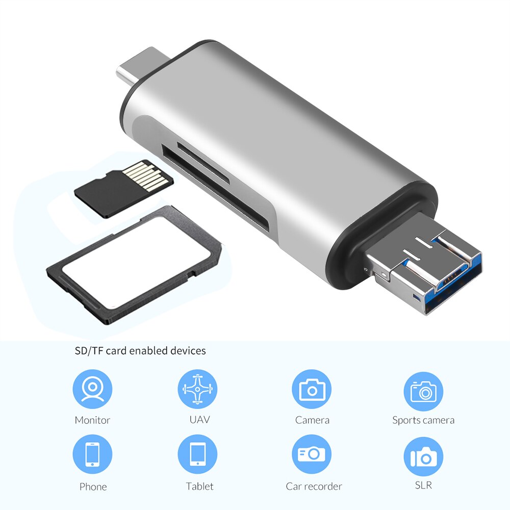 5-en-1 USB leer TF adaptador de lector de tarjeta de memoria USB tipo C adaptador de OTG portátil con USB hembra interfaz para PC ordenador