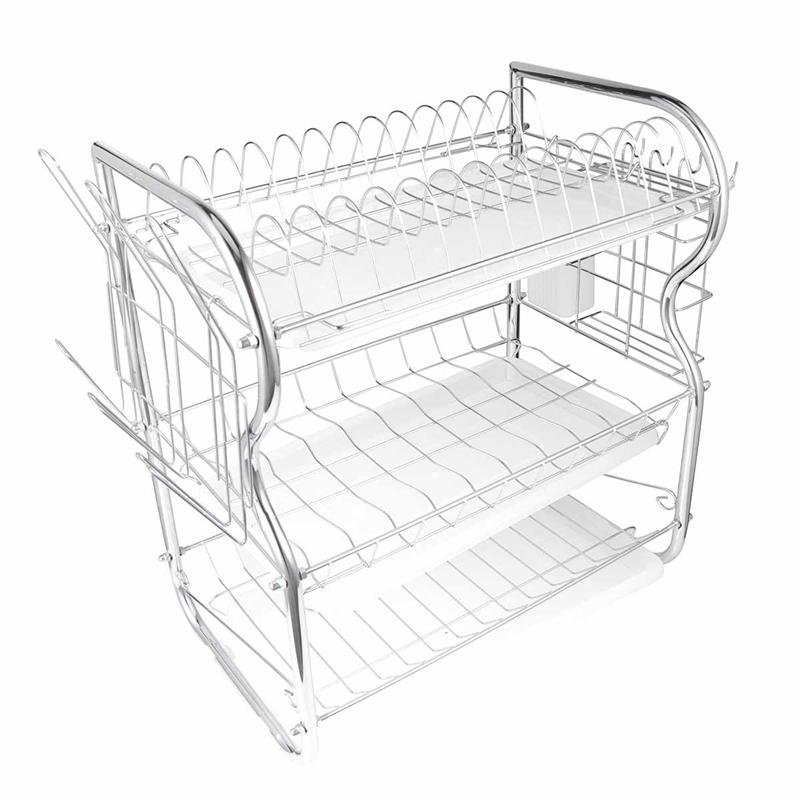 3 schicht Abtropfgestell Eisen Kunst Küche Besteck Ablauf Gestell Utensilien Lagerung Organizer Rostfrei Gerichte Platten Organisation Regal