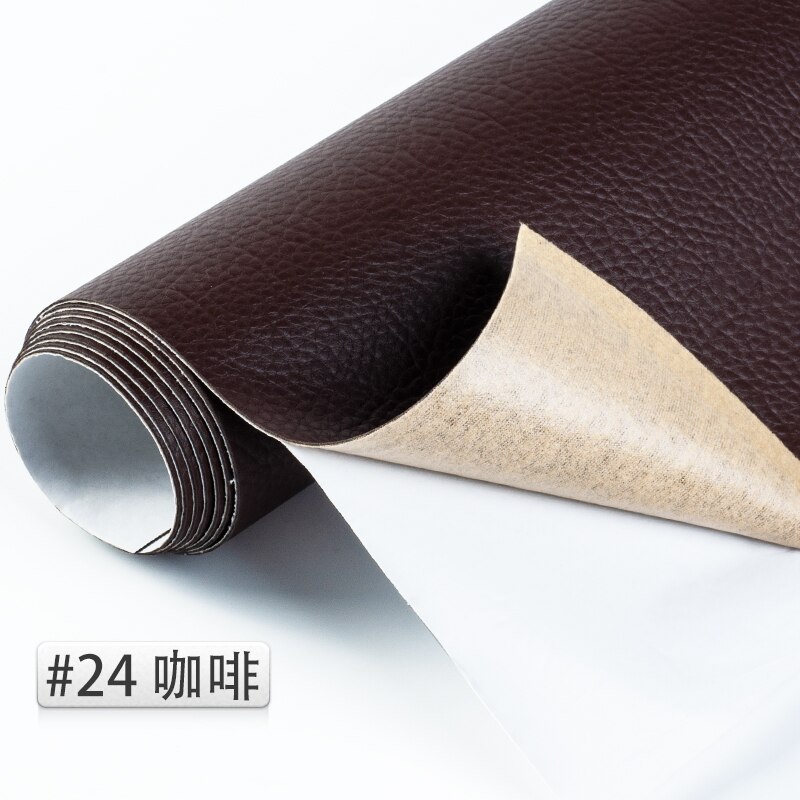 50*138cm Reliëf Lijm Lederen litchi PU Leer Stof Terug Lijm Kunstmatige Synthetisch Leer Stoffen DIY Bag Bank materiaal Effen gekleurd kunstleer kunstleer stof naaien DIY tas schoenen materiaal: 24 Coffee