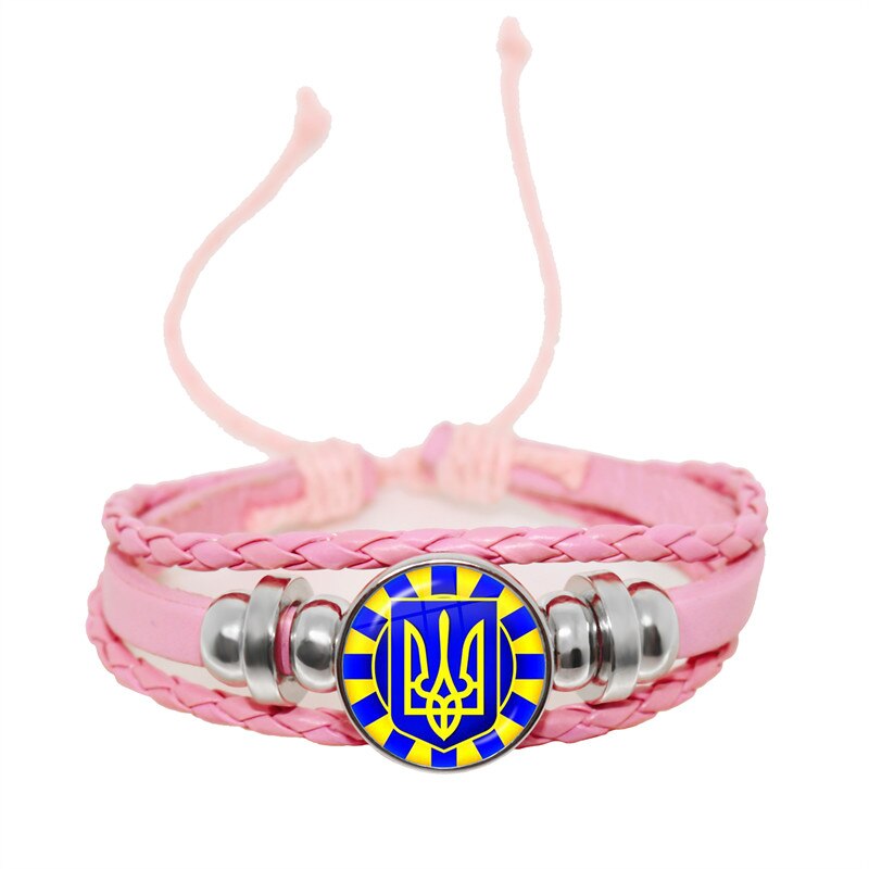 Tryzub ukraina przycisk skórzana bransoletka ukraińska runa Vintage wzory 20mm szkło Cabochon biżuteria dla kobiet mężczyzn klasyczny prezent: W kolorze różowego złota