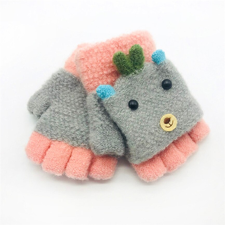 1X zimowe rękawiczki dla dzieci dziewczyny chłopcy zimowe kreskówki dla zwierząt niejednolita całość utrzymuj ciepłe rękawiczki rękawiczki dla 1-3 lat niemowlę Sep #2: szary