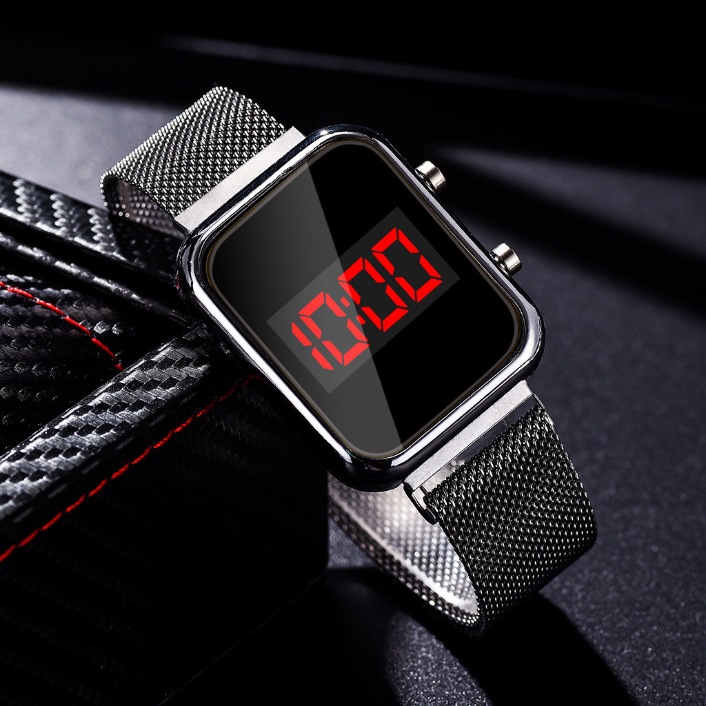 Luxus Gold Splitter männer Digitale Uhr Wasserdicht Einfache Metall Magnetische LED Armbanduhr Diaplay Zeit Datum Herren Elektronische Uhr: Silber