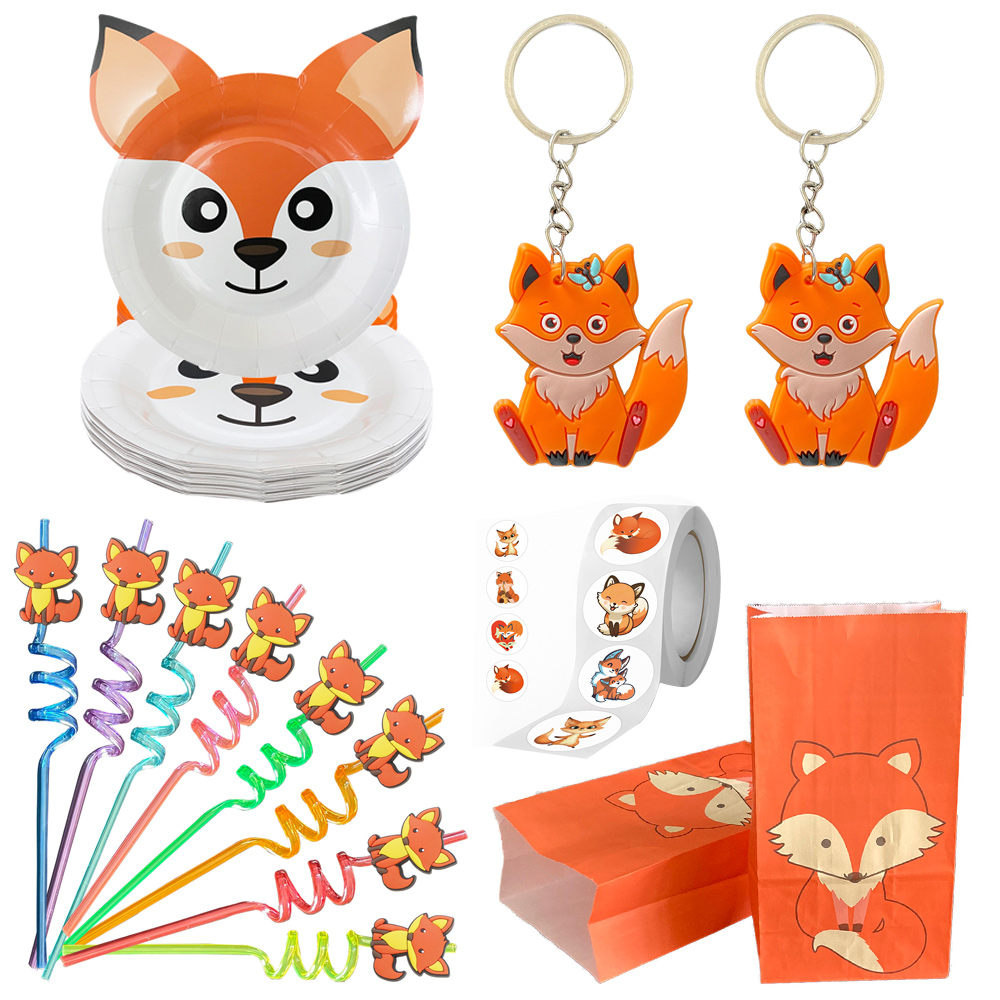 Fox Birthday Decorations Fox Plates Cupake Toppers Plastic Straws Supplies Fox Baby Shower Decoration Kids