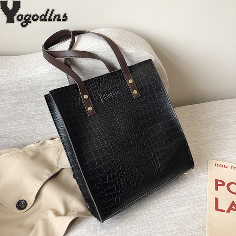 Bolsa feminina vintage de ombro, estampa de crocodilo, bolsa de ombro feminina de luxo, alça superior, bolsa de mão na moda, couro pu