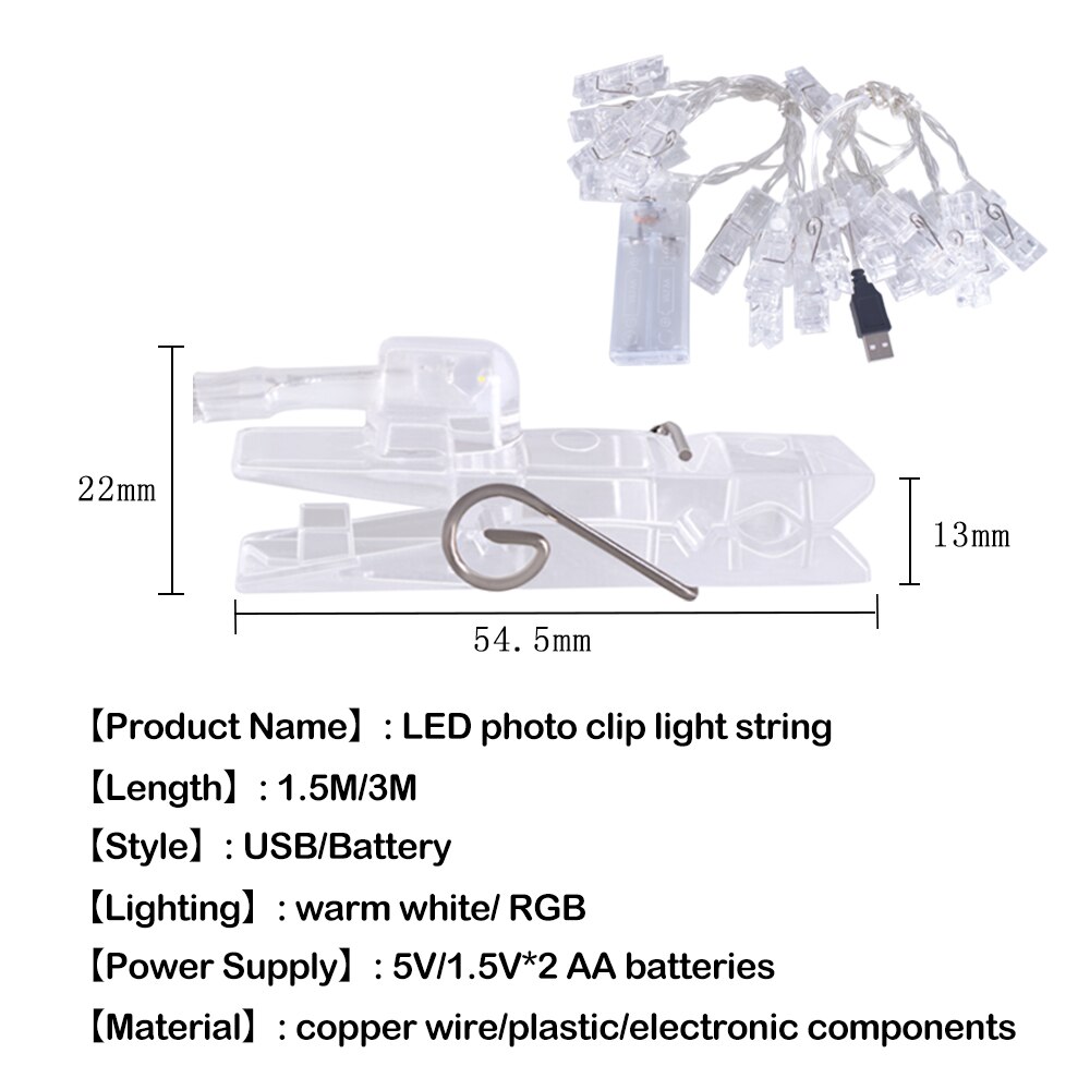 1.5M 3M Photo Clip String Lights LED USB Outdoor Battery Operated Garland With Clothespins For Home Christmas Decorations