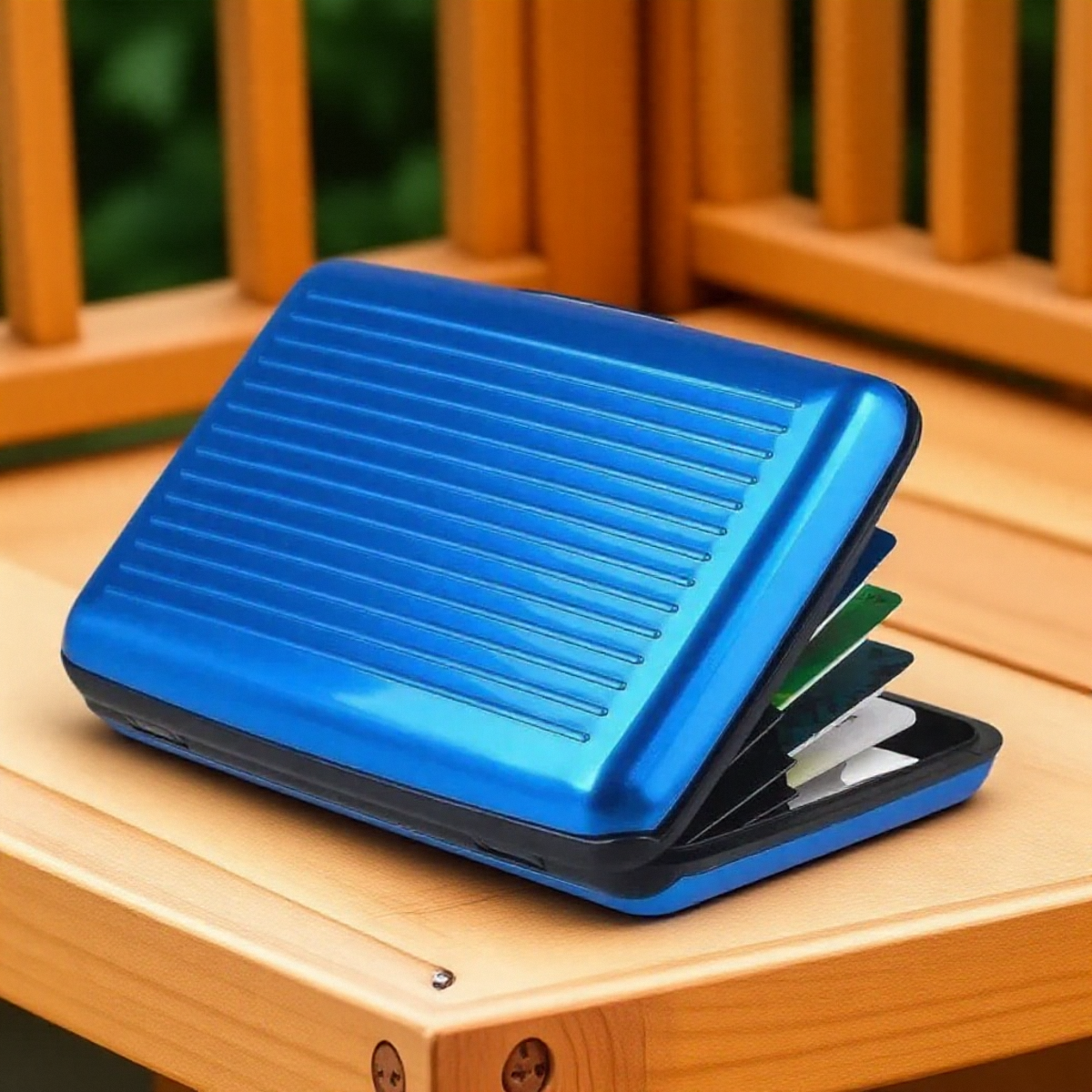 Tarjetero de aluminio con bloqueo RFID para hombre, billetera de Metal antiescaneo, funda rígida delgada, Protector de tarjetas para hombre,: Azul