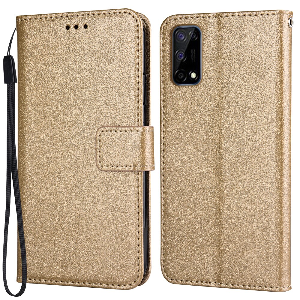 Flip Wallet Pu Leather Case Voor Realme 7 Pro RMX2170 Funda Stand Zakelijke Telefoon Holster Streep Bescherm Cover: K-wallet-Golden