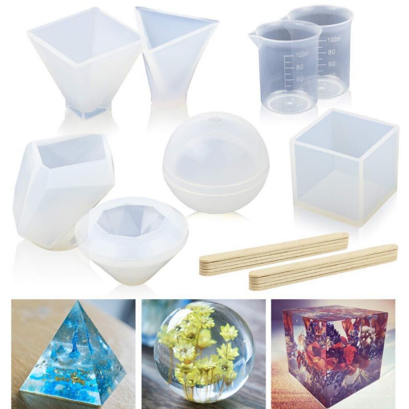 Stil 18 pakker krystal epoxy diamant kugle kegle silikone form