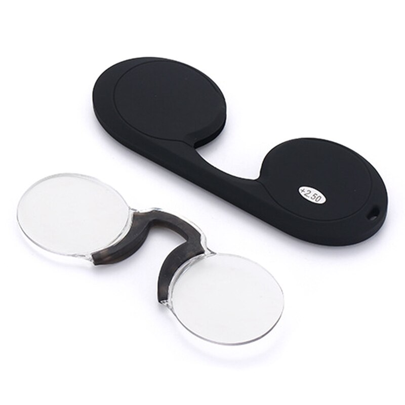 Draagbare Siliconen Neus-Clip Verziend Glazen Anti-Slip Bijziend Clip Neus Ronde Verziend Leesbril 100-300 graden: +200 / Black