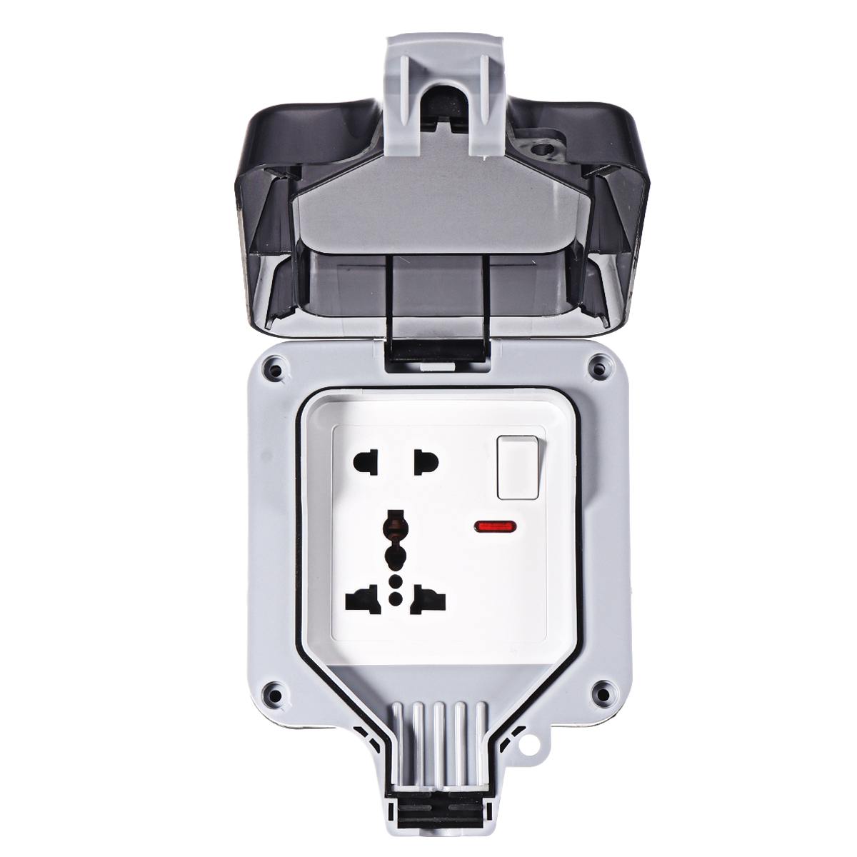 IP66 Weatherproof Waterproof Outdoor BOX Wall Socket 13A Double Universal / UK Switched Outlet With USB Charging Port: single with light