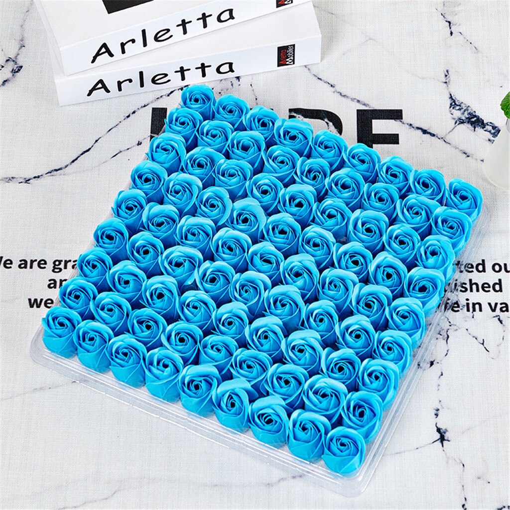81Pcs/1Box Bruiloft Decoratie Rose Zeep Bloem Hoofd Drie-Layer Zonder Base Simulatie Rose Eeuwige bloem Roos: Blauw
