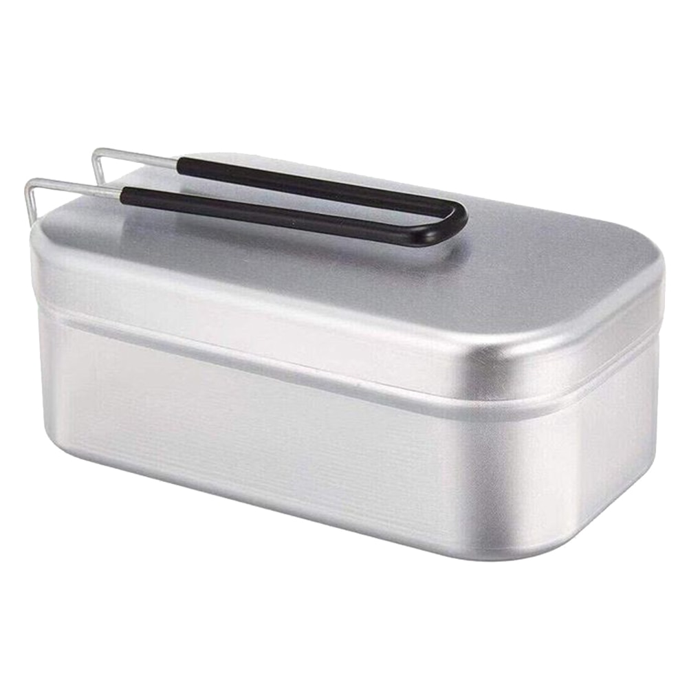 Lattina di alluminio pranzo scatola con Coperchio Contenitore di Alimento Pranzo Gavetta per Interni Esterni di Campeggio di picnic (Argento)