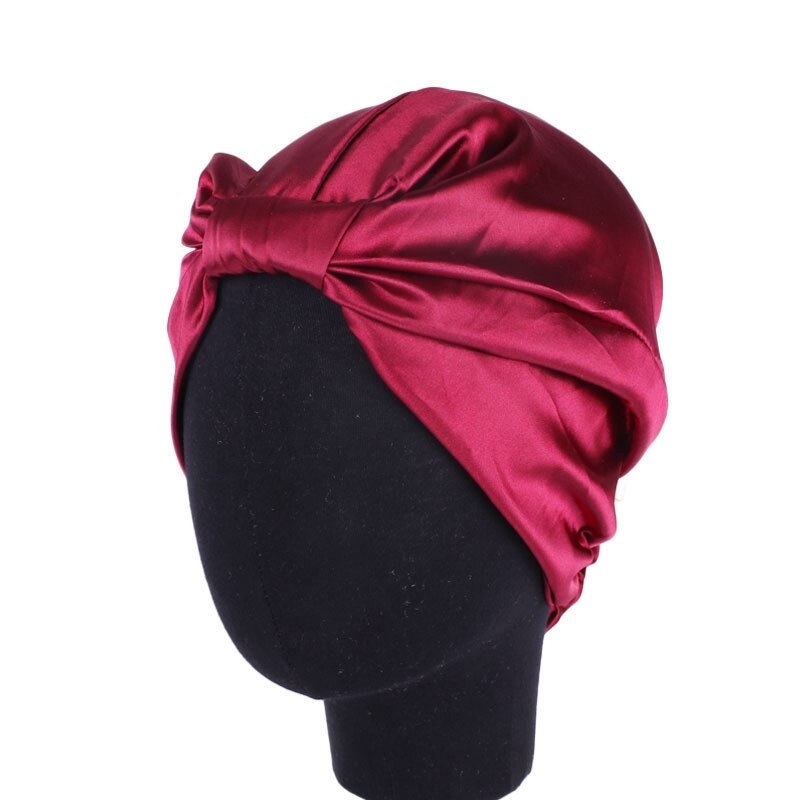 Satin hætte hårhætter salon nat hår hat naturligt krøllet hår dobbelt elastik bade søvn kvinder hovedbetræk wrap hat: Burgunder