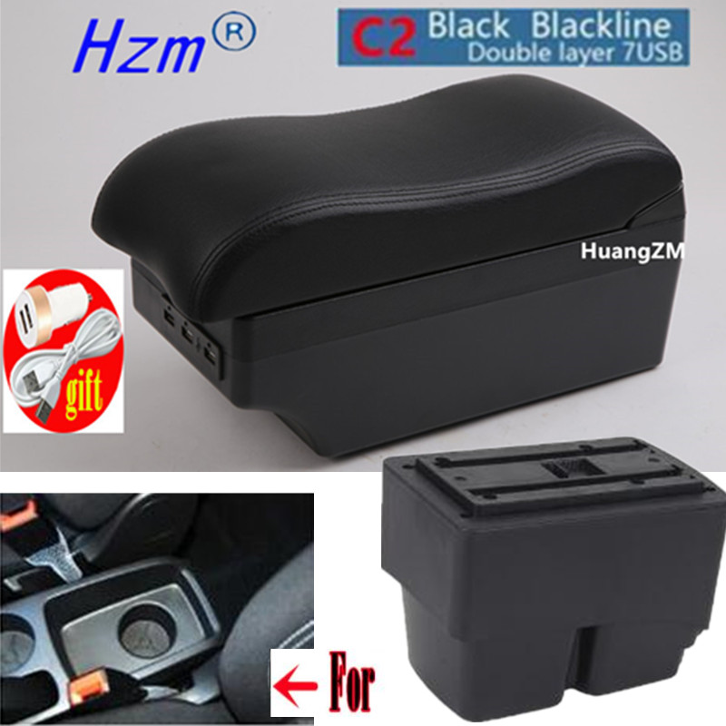 For Ford Fiesta Armrest box For Ford Fiesta MK7 central Store Centre Console box with USB LED light: C2 style black line