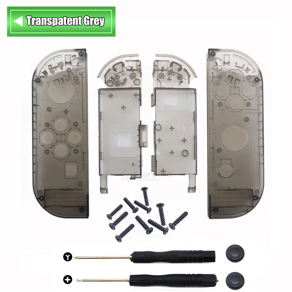 Housing Shell Case Cover for Nintend Switch NS NX Joy Con Controller Replacement Repair Accessories w Middle Frame + Tools: Transparent Grey