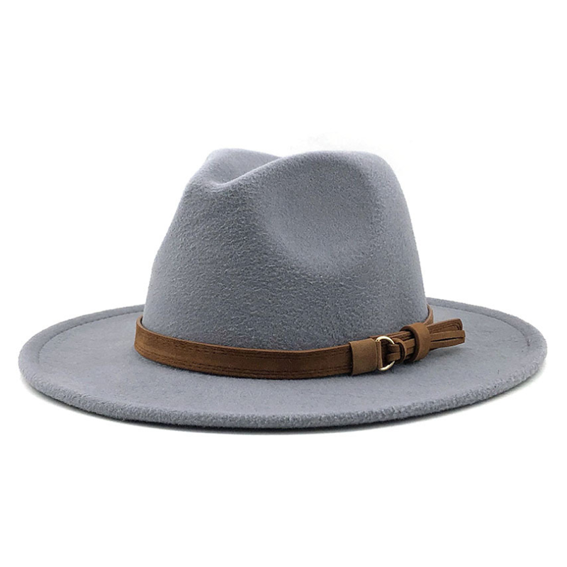 Ullfilt jazz fedora hattar bältesspänne dekor kvinnor unisex bred rand panama party trilby cowboy keps