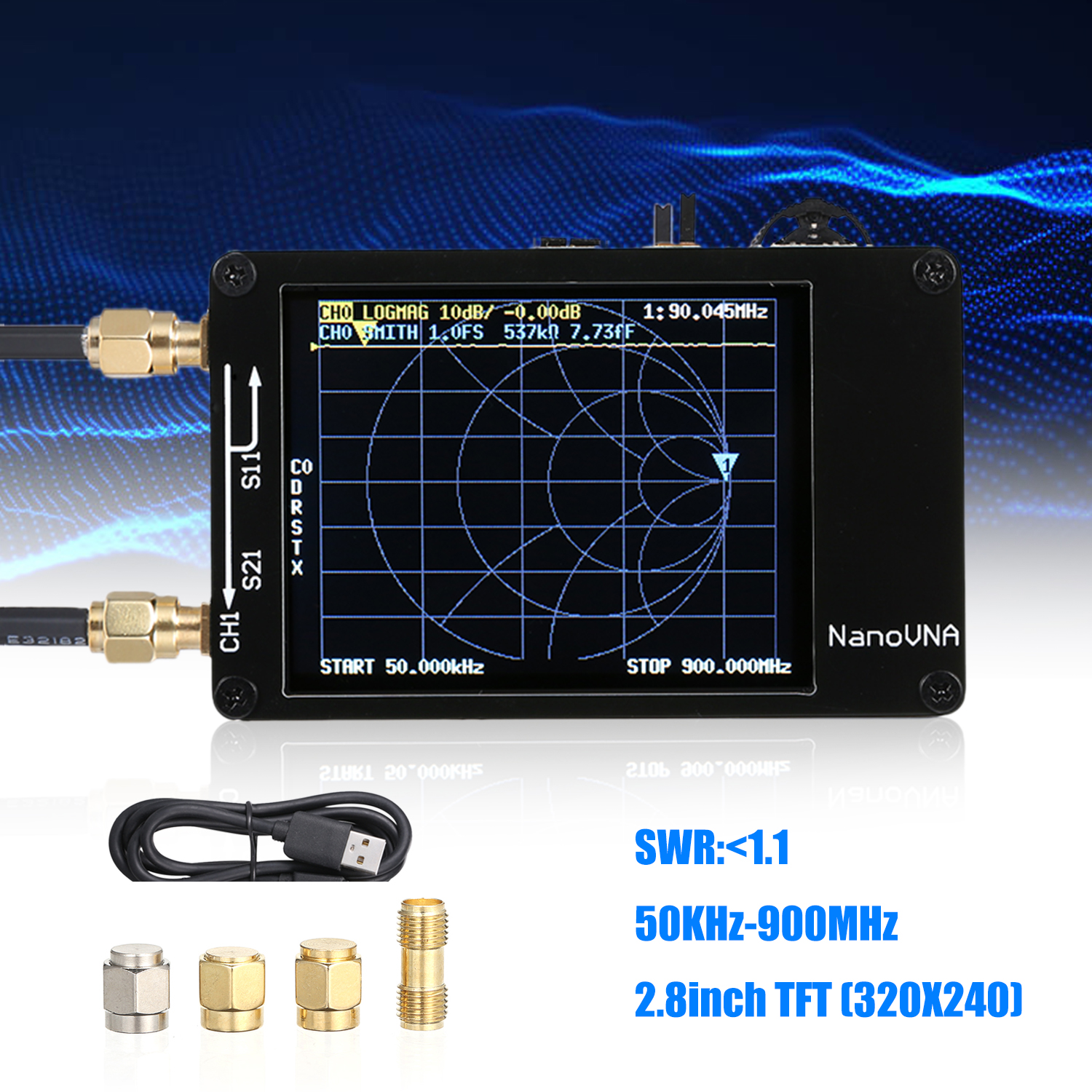 Vector Network Analyzer 50KHz-900MHz 2.8in TFT UHF HF VHF MF Tiny Antenna Analyzer Tool High-Performance DIY Vector Network