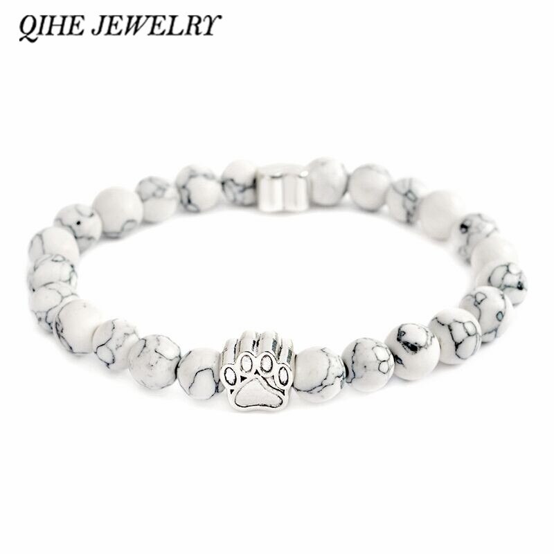 Joyería QIHE pequeño Anitique amuleto de pata pulsera de piedra Memorial para mascotas gato amantes de los perros de la joyería para hombres mujeres Unisex