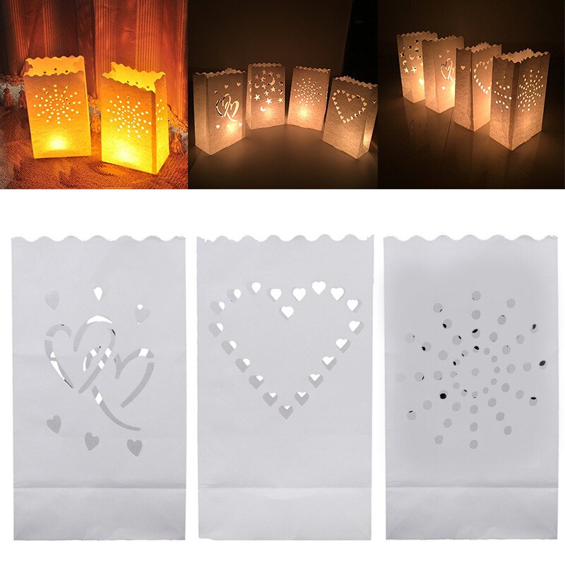 10PCS Wedding Heart Tea Light Holder Luminaria Paper Lantern Candle Bag Home Romantic Wedding Party Decoration Supplies