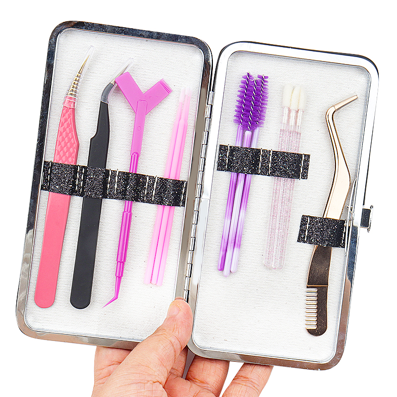 Eyelash Extension Tweezers Storage Box Seven Slots Shiny Organizer Case Bag For Tweezers Lash Brush Applicator Storage