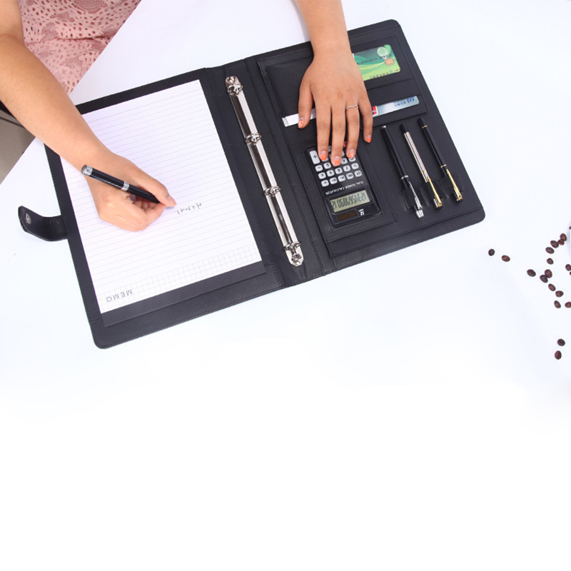 8 Packets File Folder A4 PU Ring Binder Display Book Folders With Calculator Document Bag Organizer Business Office S