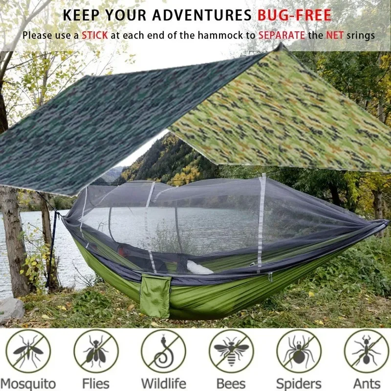 Camping Hangmatten En Accessoires, Waaronder Hangmat Met Mesh Regenvlieg Zeildoek Boomriemen Voor Buitengebruik Wandelen Backpacking Reizen