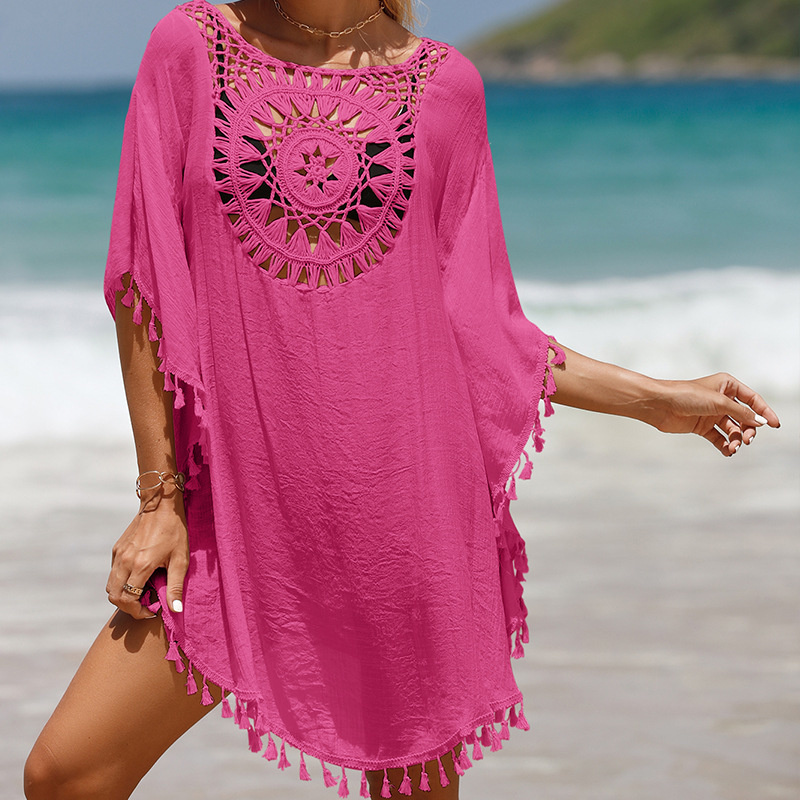 CROCHET BIKINI-Women's Sexy Swimsuit Cover Up Dress Summer Bathing Suit Beachwear Shirt Cover-ups for Women: Rose Red