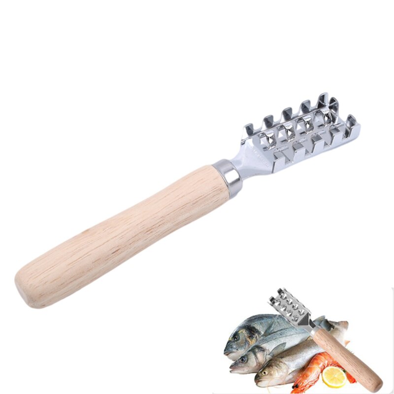 Stainless Steel Multifunctional Wooden Handle Fish Scale Shaving Fish Scale Scraper Seafood Meat Cleaning Tool