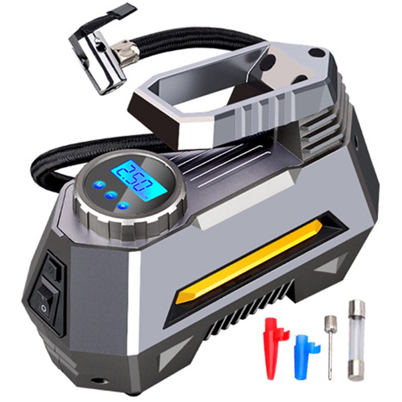 Portable Air Compressor Tire Inflator Car Tire Pump With Digital Pressure Gauge 150 Psi 12V DC Bright Emergency Flashlight