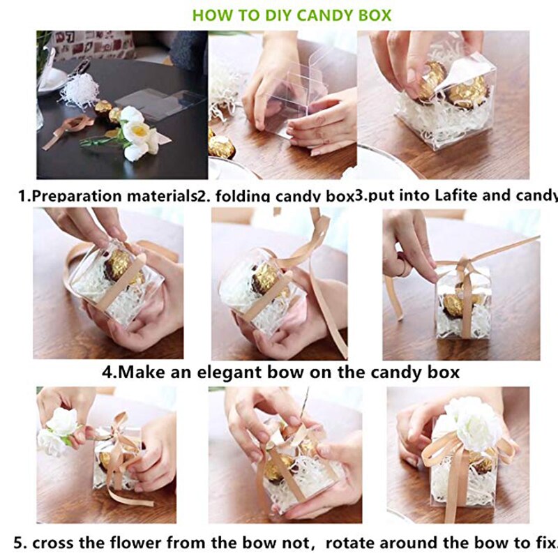 25pcs PVC Candy Box Birthday Party Event baby shower Decor Wedding Favor Party Supply bridesmaid Bag Box with Ribbon Flower