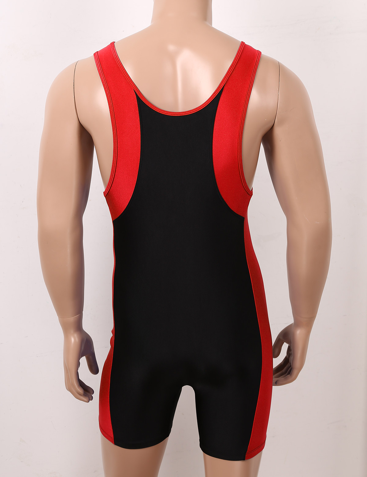 Herre farve blok u-hals ærmeløs sport fitness bodybuilding trikot jumpsuit shorty unitard mandlige badetøj body dragter