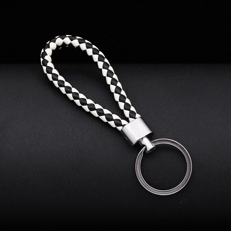 100pcs/lot Woven Leather Rope car key chain Keyring Pendant Rope Keychain: Black and white