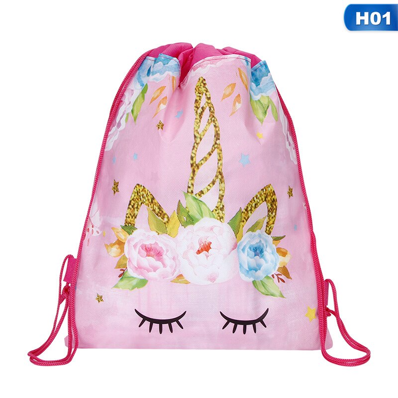 Sac licorne à cordon pour filles, sac de rangement de voyage, sacs d'école de dessin animé, de fête d'anniversaire pour enfants