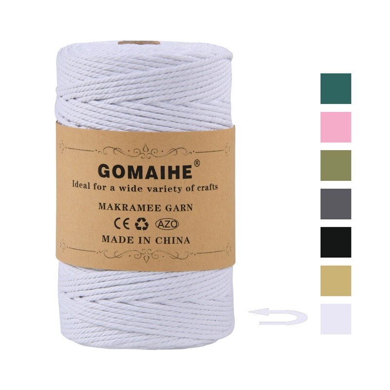 Gomaihe Macrame Koord 3Mm X 200M 100% Katoenen Touw Craft String Twine Voor Muur Opknoping Plant Hangers Breien home Decorations Diy: White