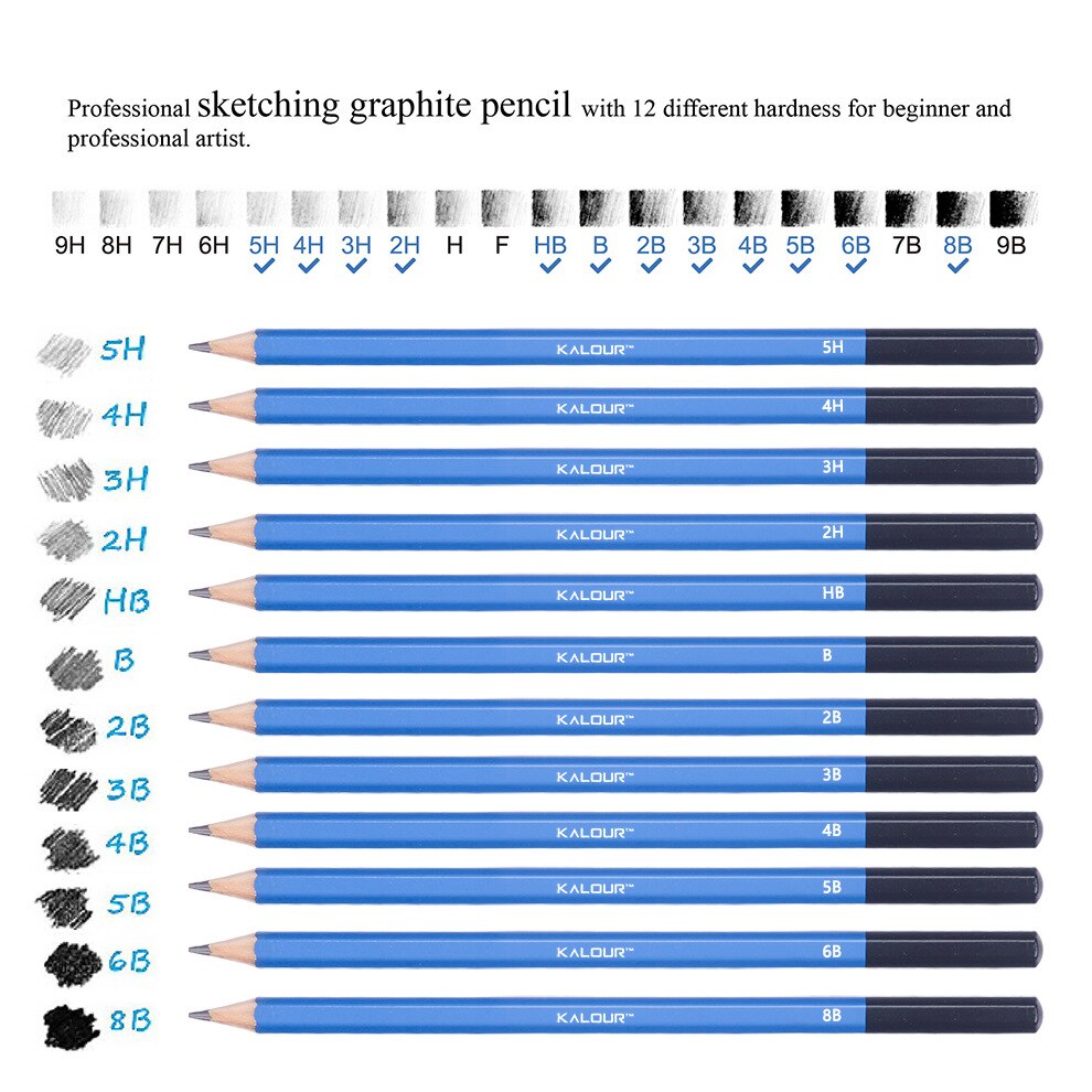 Sketching Graphite Pencils with 12 Different Hardness for Beginner and Artist with Iron Box Student