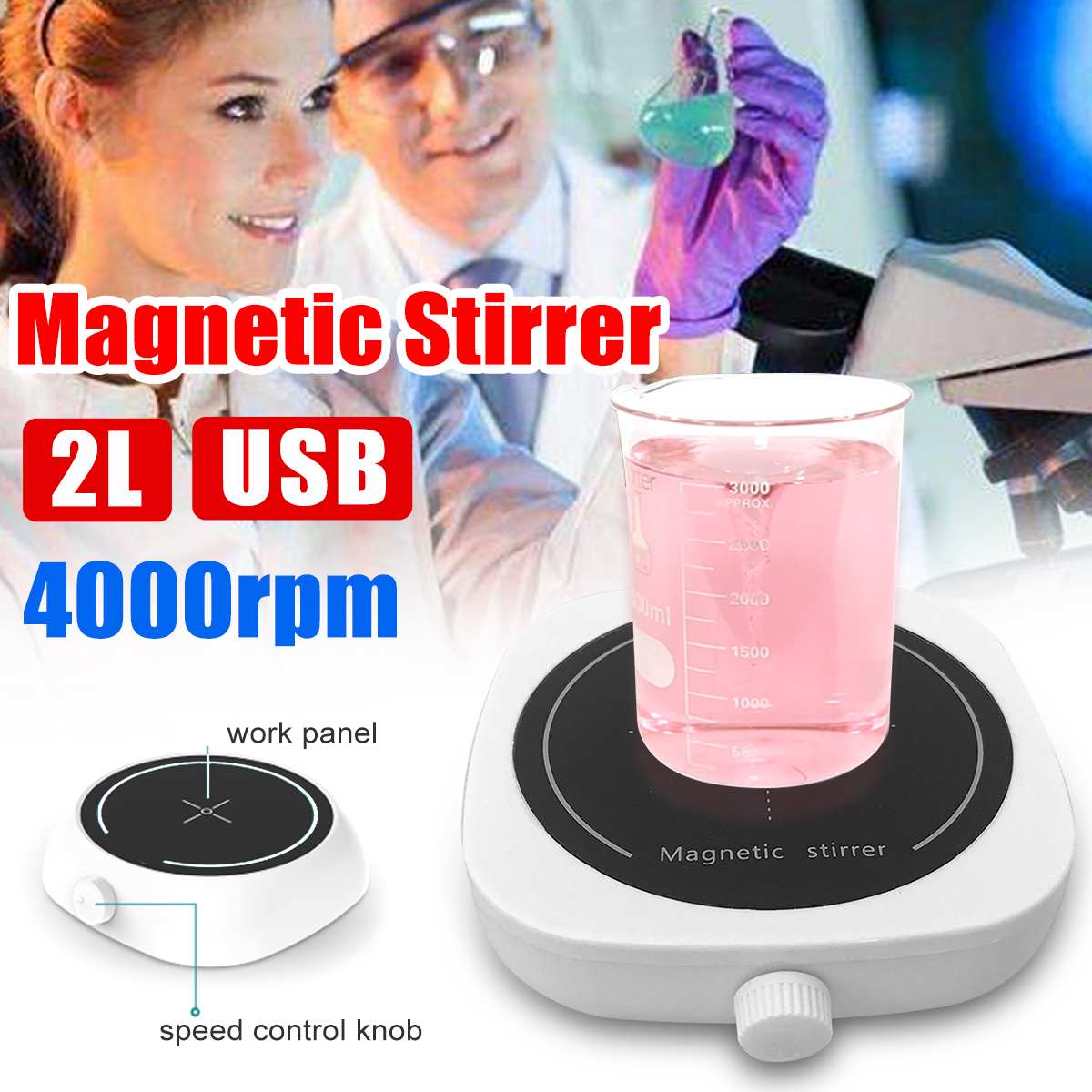 2000ML 4000RPM Magnetic Stirrer Mixer Agitator Laboratory Miniature Speed Magnetic Stirrer Mini Mixer Educational Equipment