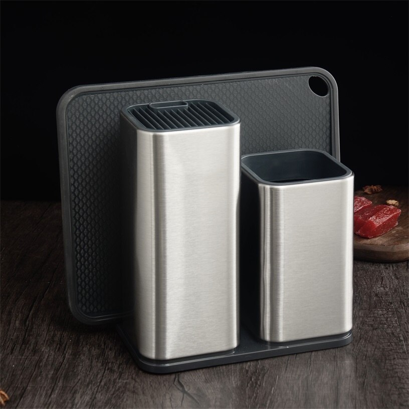 XYj Chef Knife Stand Stainless Steel Kitchen Knive Holder Block Double Shelf Big Capacity Chopping Board Tools: Double holder