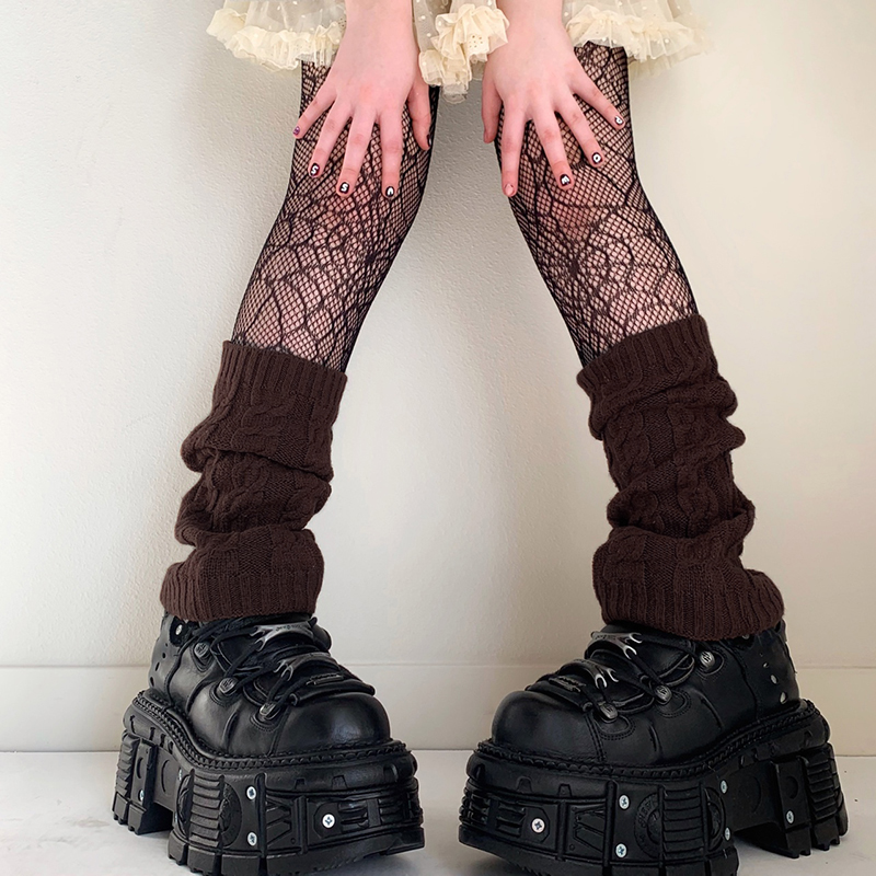 Female Leg Warmers Adults Solid Color Jacquard Knitted Stocking Leg Sleeve for Autumn Winter: Khaki