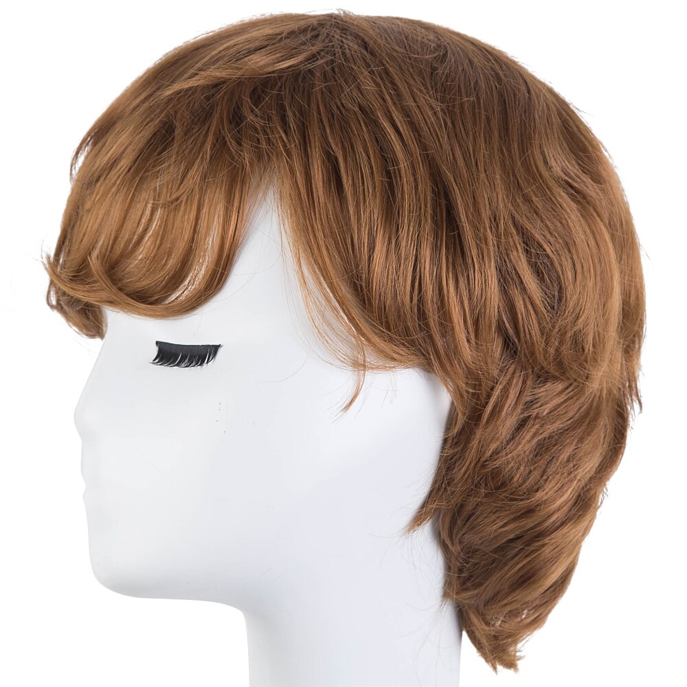 Peluca Fei-Show para hombre, fibra sintética resistente al calor, pelo corto ondulado, postizo masculino negro/marrón oscuro/marrón claro/Color de imagen