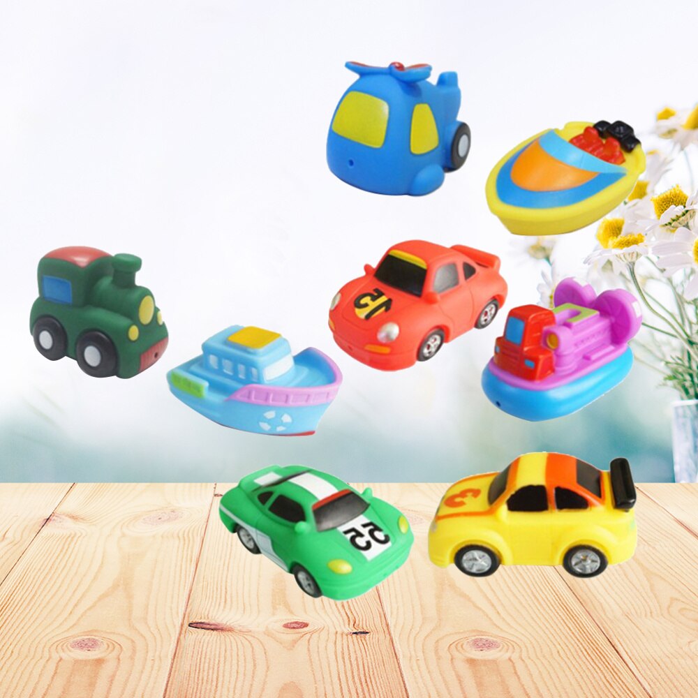 8Pcs Spelen Water Speelgoed Set Boot Voertuig Vliegtuigen Bad Speelgoed Squeeze Sound Bathtime Drijvende Boten Auto Modellen Zwemmen Baby speelgoed Voor