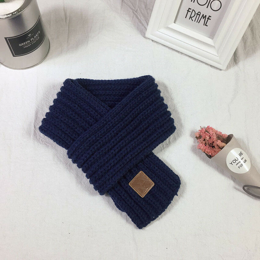Dejlige dreng piger baby kid strikket tørklæde efterår vinter varm solid tørklæde minimalistiske strik tørklæder: Marine blå