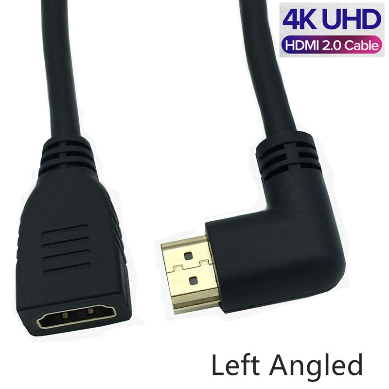 HDMI 2.0 Right Angle Cable Right Left Up Down HDMI v2.0 male to female panel mount w/ screw 4K*2k 60Hz HD extension cable 15CM: Left