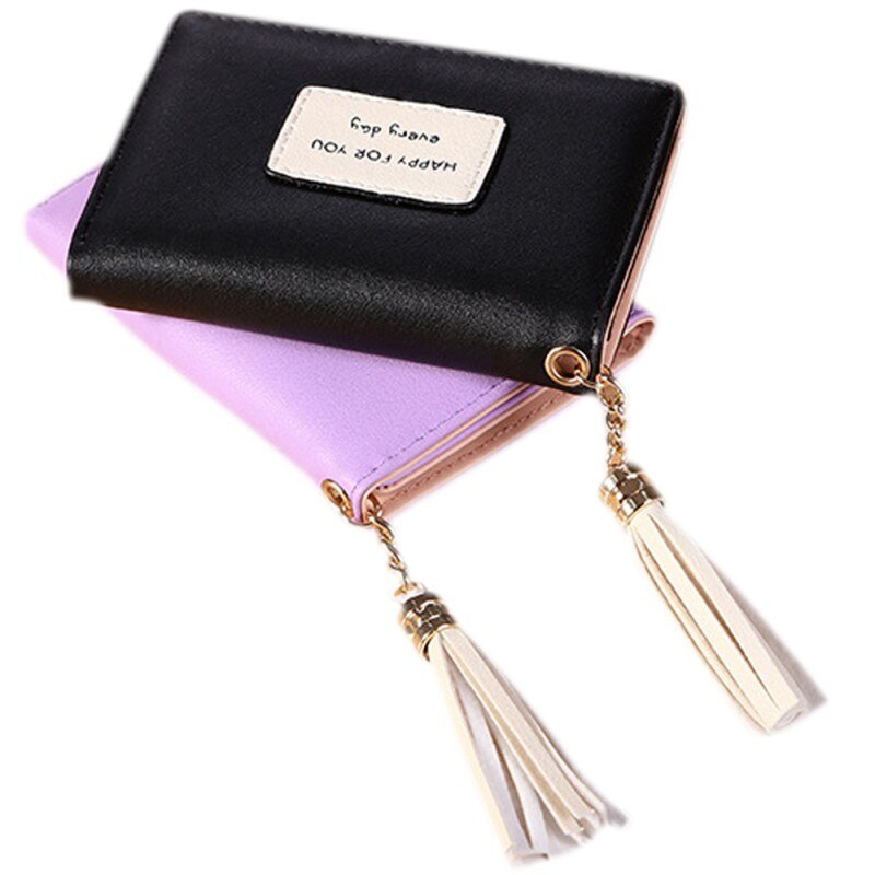 Mode Vrouwen Casual Meisjes Omzoomd Lederen Kleine Portemonnee Brief Patchwork Portefeuilles Portemonnees Vrouwelijke Korte Coin Hasp Purse Credit